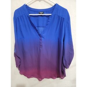 Torrid Harper Blouse Size 2 2X Blue Purple Ombre Georgette Roll Tab Sleeve Top